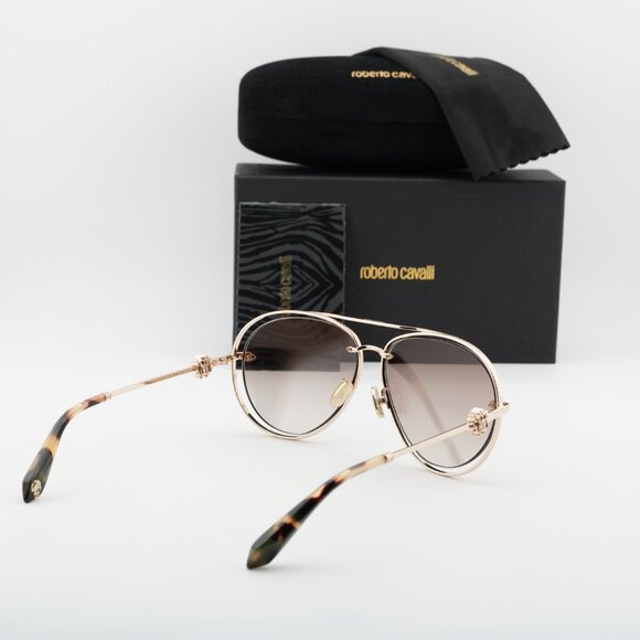 Roberto Cavalli SRC032M 300G Sunglasses Gold Aviator Frame, Brown Lenses main image 3